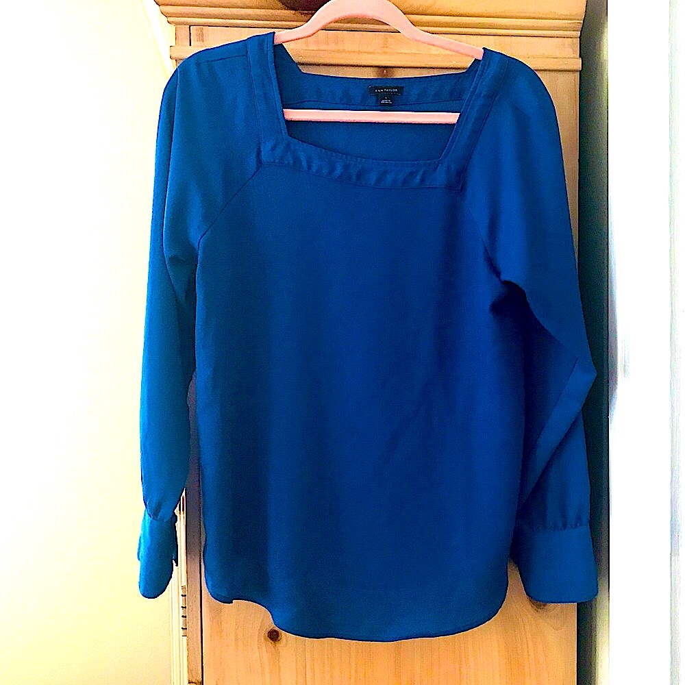 Ann Taylor Cobalt Blue Sheer Blouse Size Small